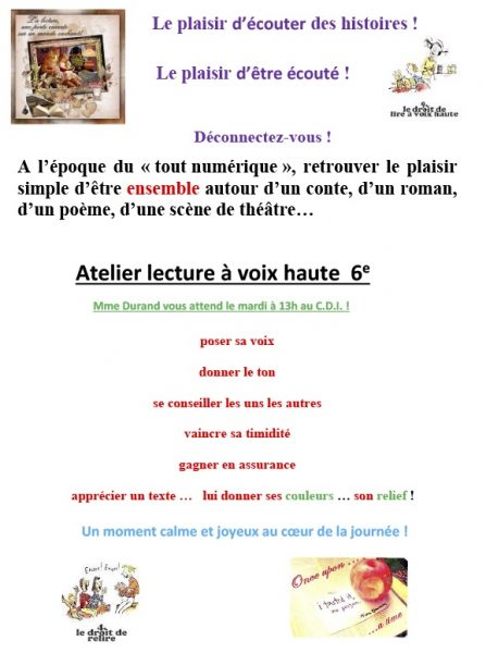 Atelier lecture a voix haute 6e