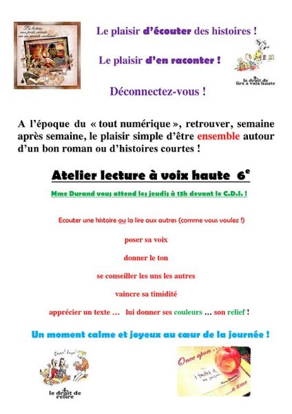 Atelier lecture à voix haute en 6ème